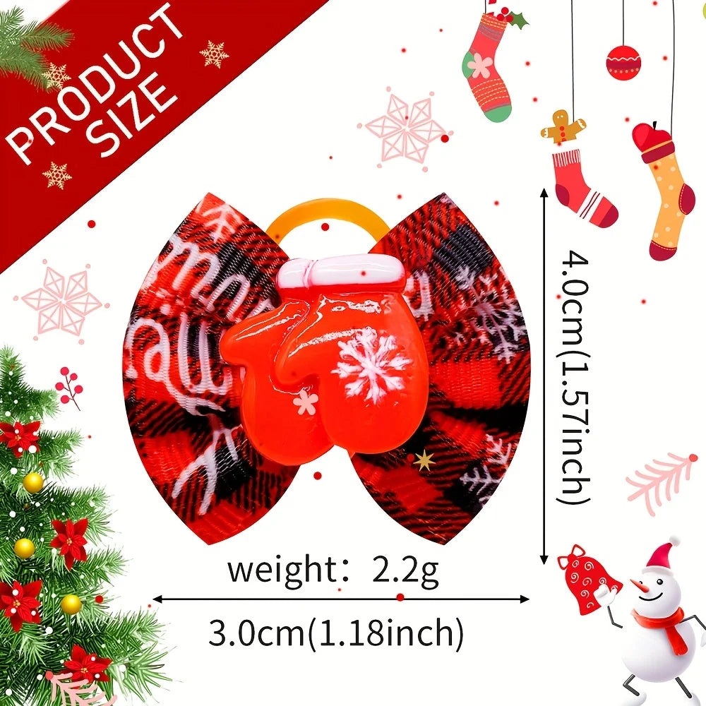 Christmas Pet Hair Bows, 5Pcs Random Style Dog Hair Clips with Santa Snowman Prints, Festive Pet Grooming ，Small Dog and cat