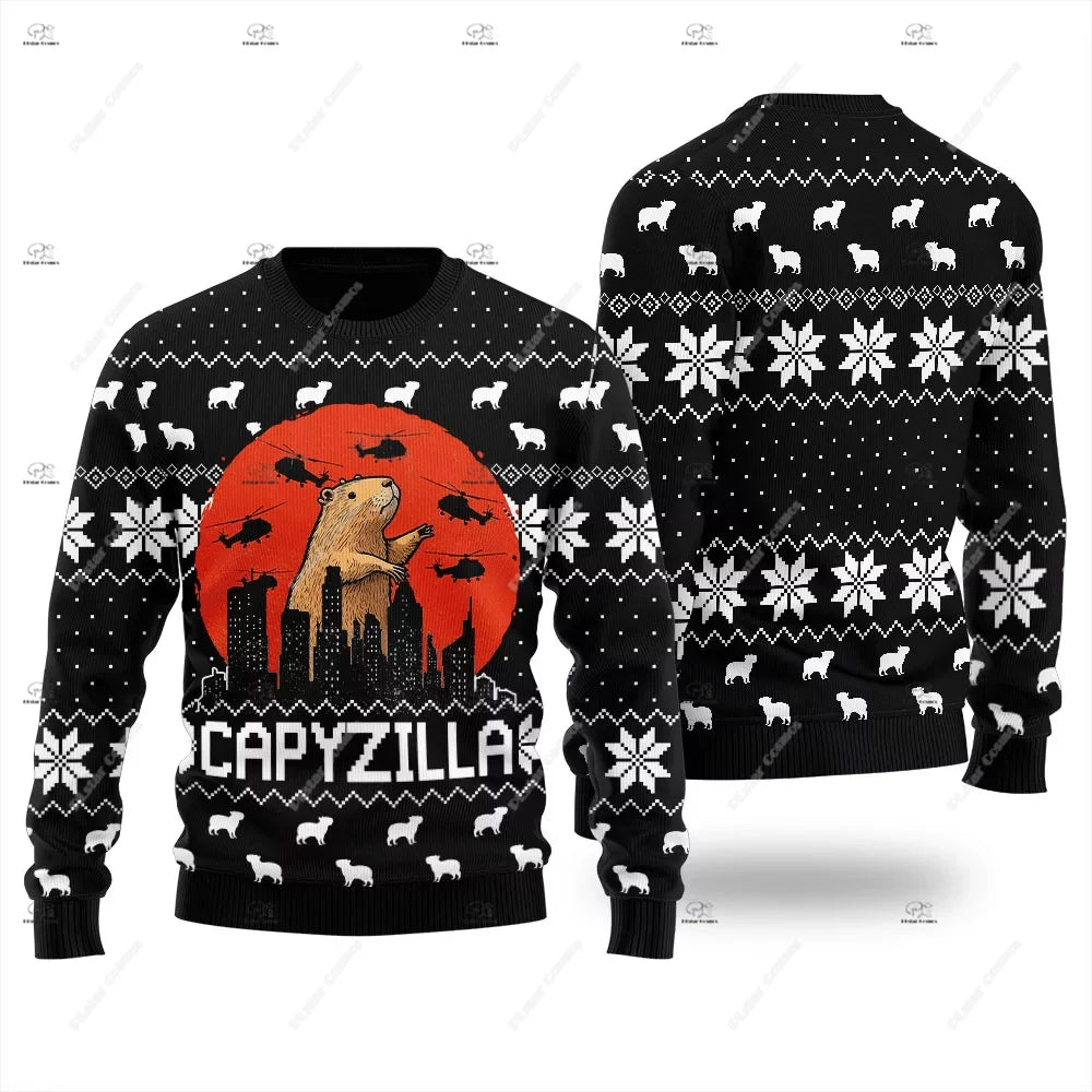Christmas Santa Claus Pet Cat Knitted Ugly Sweater Graffiti Retro Vintage 3DPrint Pullover Harajuku Casual Funny Long Sleeves 12