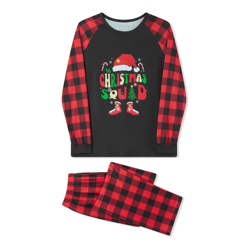 Christmas Family Pajamas – Long Sleeve Letter & Boots Top with Buffalo Plaid Pants