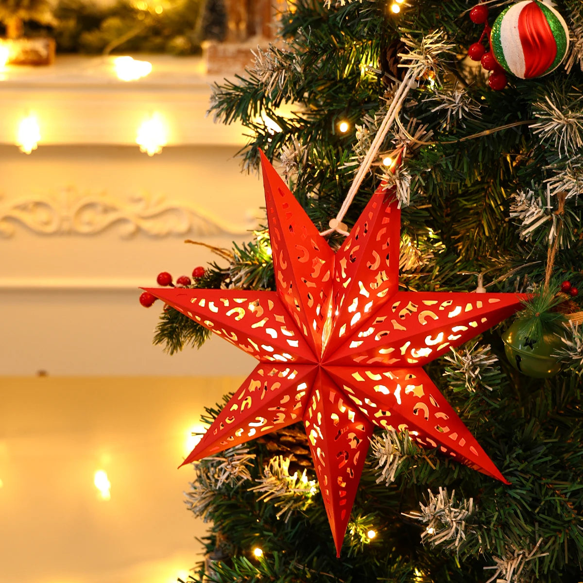 Christmas Paper Star Pendant Merry Christmas Decorations for Home 2025 Navidad Xmas Tree Hanging Lampshades Ornament New Year