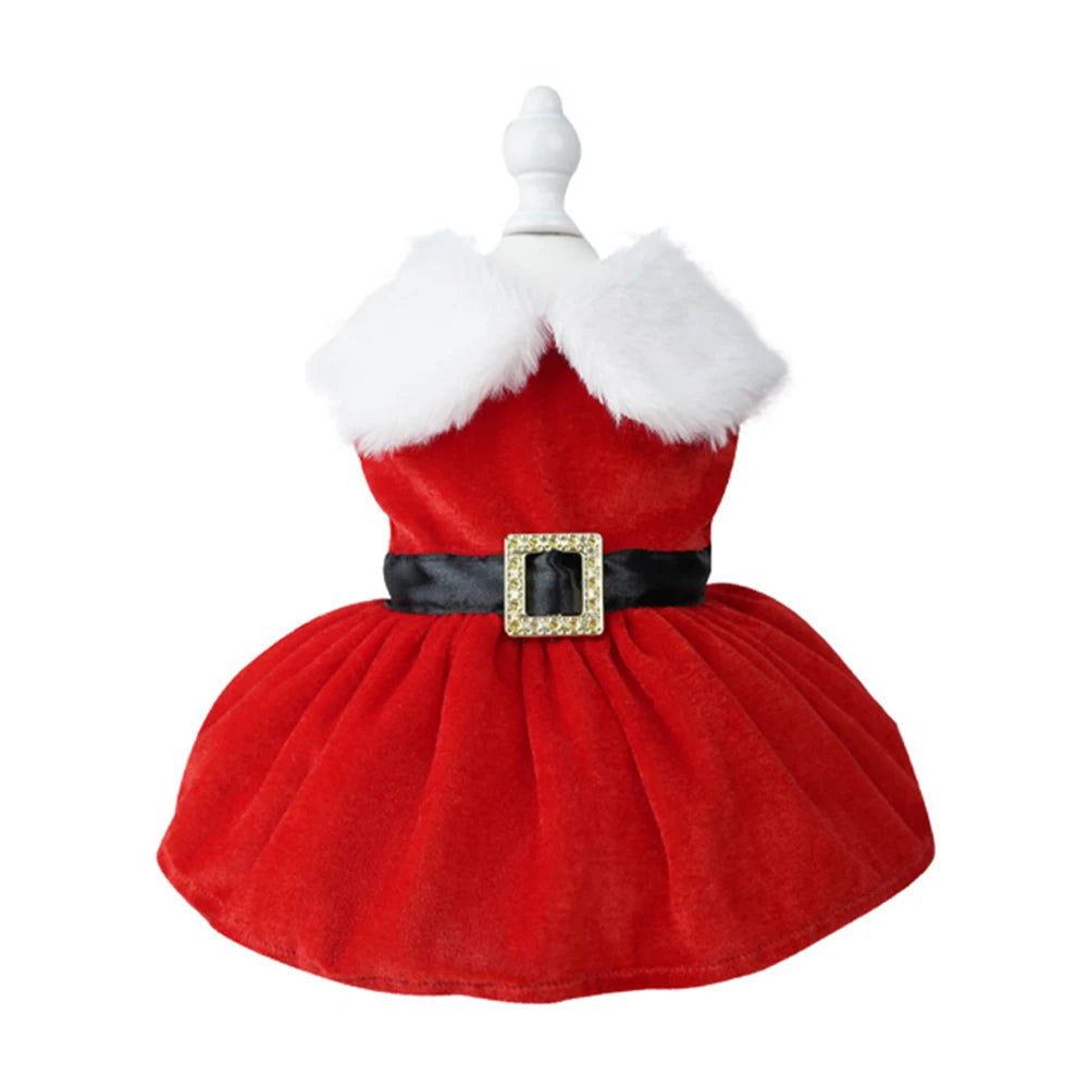 Dog Girls Winter Clothes Comfortable Christmas Dog Dress Soft Small Pet Red Skirt Suit Easy To Clean Christmas Dress Up Supplies