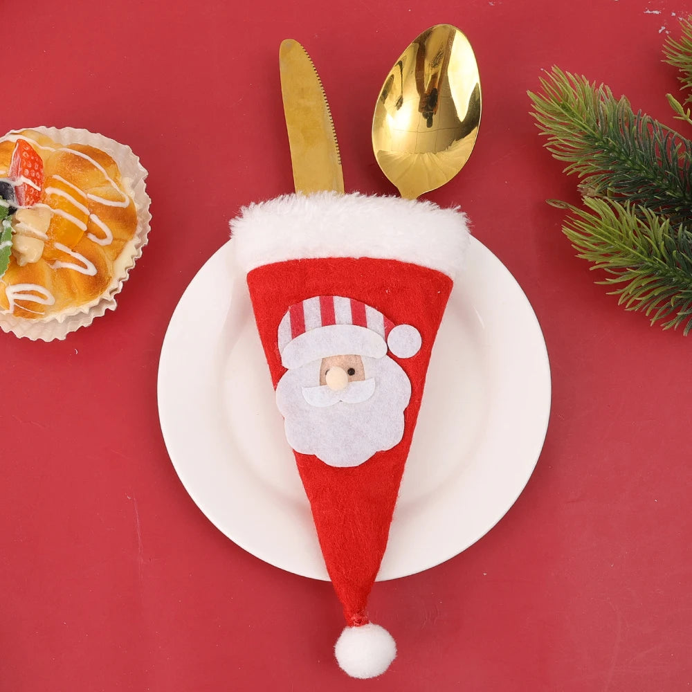 10/1Pcs Christmas Cutlery Holder Set Mini Santa Hat Fork Knife Tableware Holder Bag Christmas Navidad Party Dinner Table Decors
