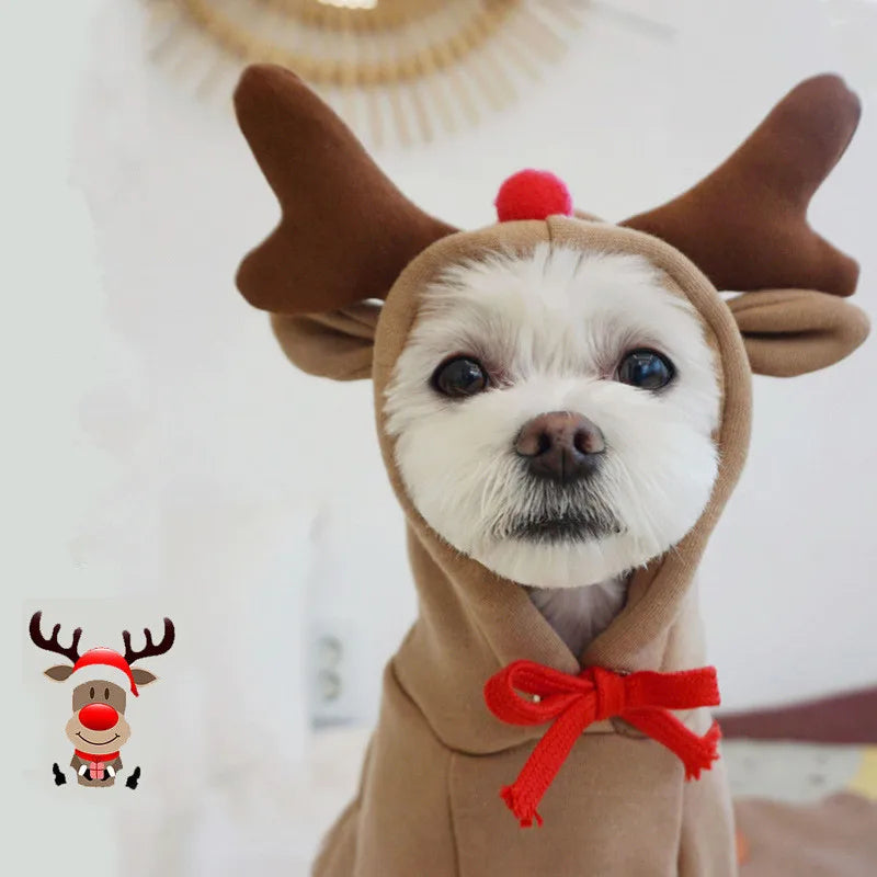 Pet Clothes for Christmas Cosplay Elk Dog Hoodies, Small and Medium-sized Dogs for Winter Leisure and Warmth