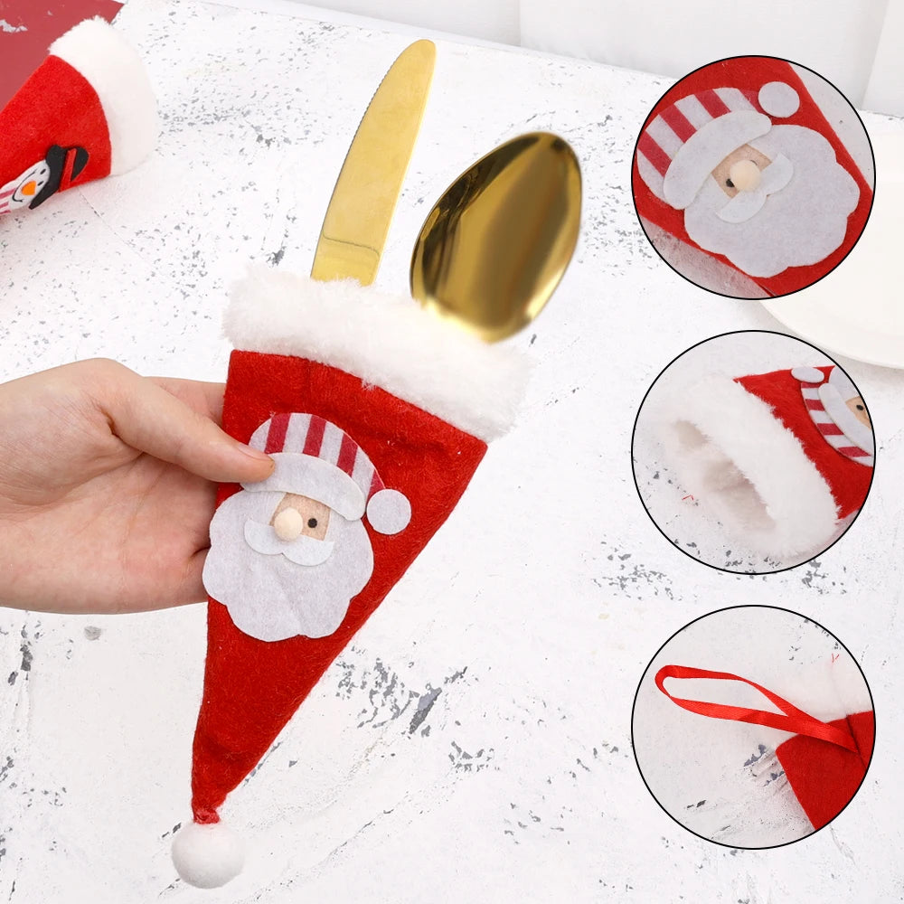 Christmas Cutlery Holder Set – Mini Santa Hat Tableware Bags (1–10 pcs)