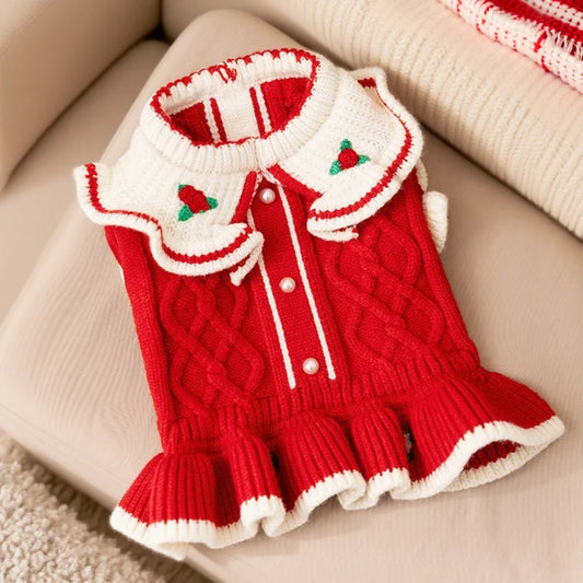 Cute Dog Sweater Dress Puppy Winter Clothes Girls Dog Costume Cotton Cat Clothing Chihuahua Bichon Pet Warm Coat Dog Sweaters