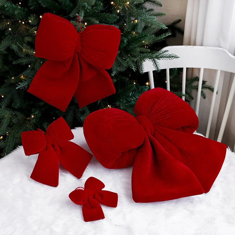 1/3pcs Large Red Velvet Christmas Bow Ornaments Xmas Tree Bowknot Hanging Pendant for Holiday New Year Party Gifts Decoration