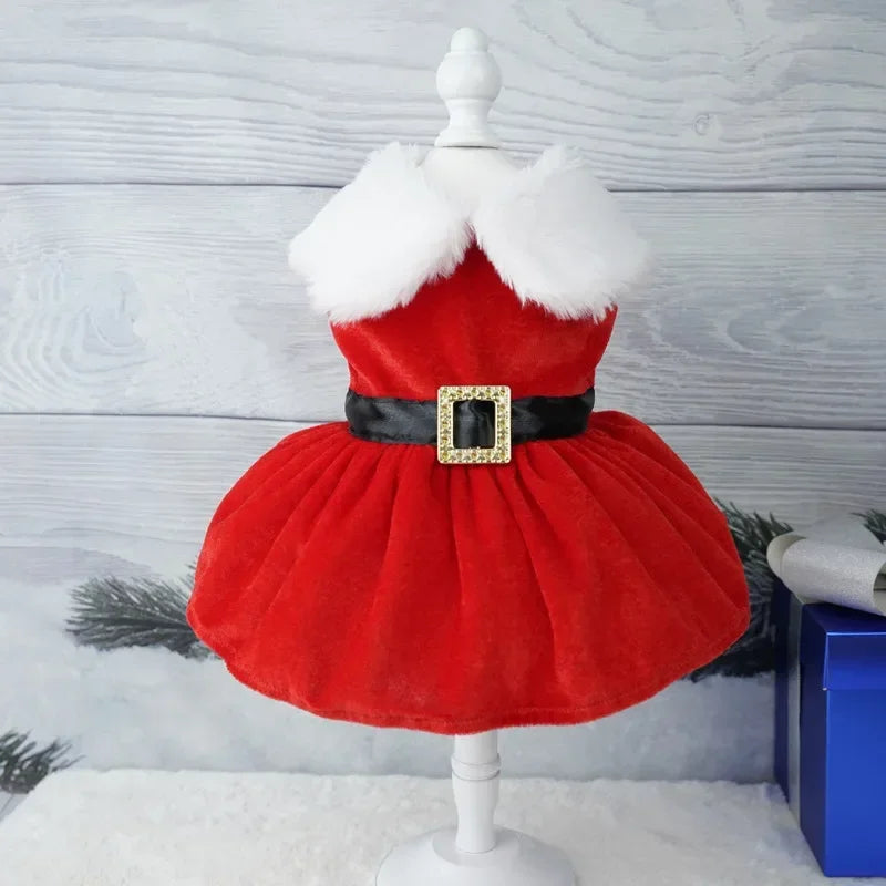 Christmas Coat Dog Clothes Dog Dress Xmas Dress Red Skirt Pets Cat Warm Dress Bow Skirt Comfortable Pet Supplies Dog Costume