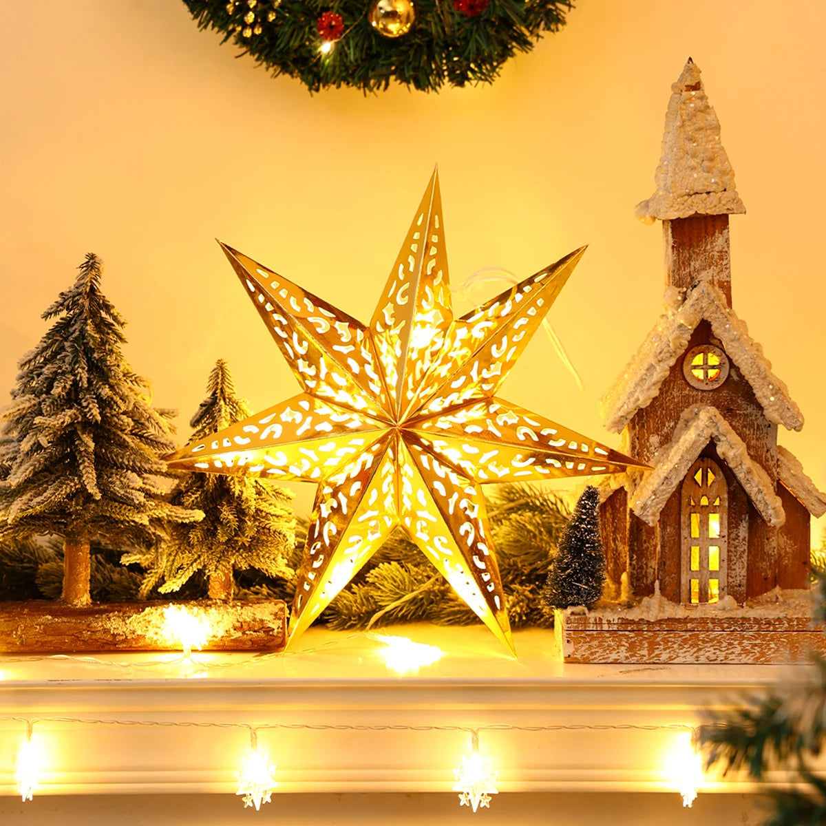 Christmas Paper Star Pendant Merry Christmas Decorations for Home 2025 Navidad Xmas Tree Hanging Lampshades Ornament New Year
