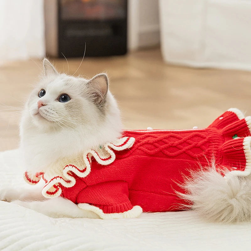 Cute Dog Sweater Dress Puppy Winter Clothes Girls Dog Costume Cotton Cat Clothing Chihuahua Bichon Pet Warm Coat Dog Sweaters