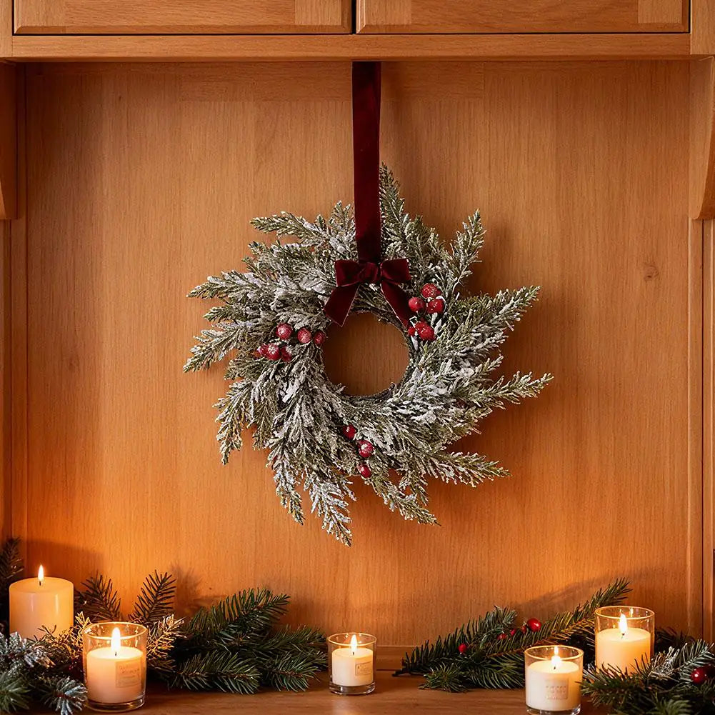 Christmas Kitchen Cabinet Wreaths With Bow Ribbon Hanging Cabinet Doors Wreaths Decor Kitchen Window Outdoor Indoor Holiday