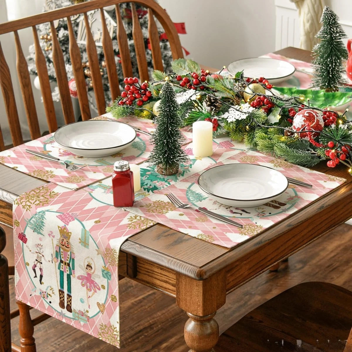 Christmas Nutcracker Snowflake Place Mats Party Table Decor Winter Xmas Table Mats for Dining Table Christmas Decorations