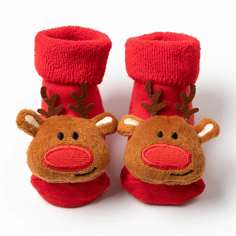 Baby Boys Girls Christmas Red Socks Spring Autumn Winter Anti Slip Cotton Soft Cartoon Floor Sock with Santa Claus Snowman Decor