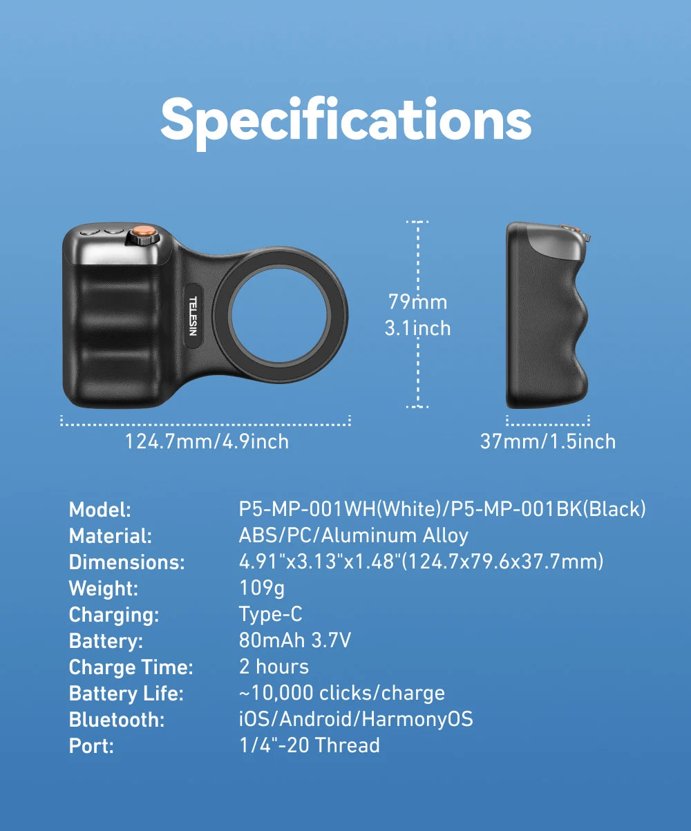 TELESIN Magnetic Phone Camera Shoot Hand Grip Phone Holder Shooting Aid Remote Control Handle for Iphone HUAWEI SAMSUNG Phone
