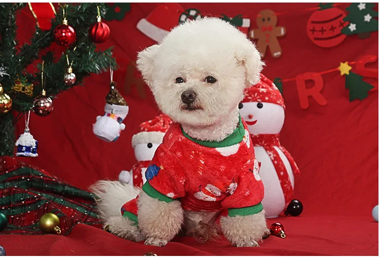 Christmas Pet Dog Pajamas for Cat Clothes Warm Pyjama Jumpsuit for Small Dogs Sleepingwear Winter Flece Pet Chihuahua Coat 강아지옷