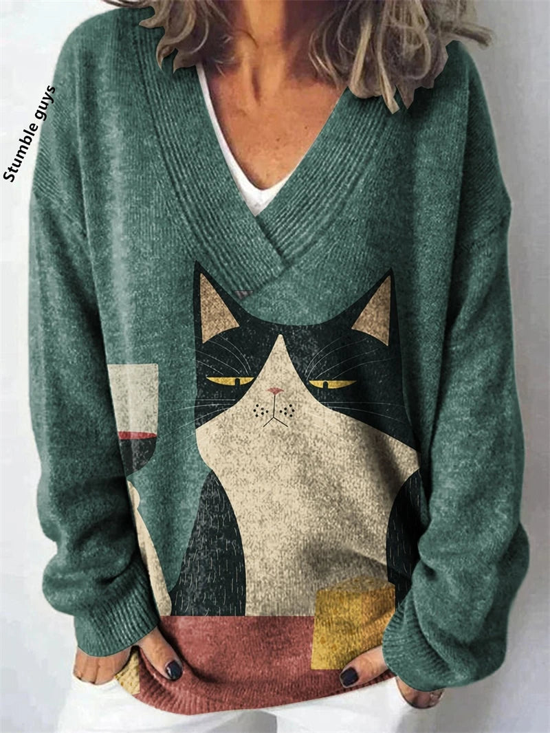 Women's Christmas Sweater Autumn Winter Casual Fashion European American Warm Deer Snowman Dog Print Y2K Knit Top