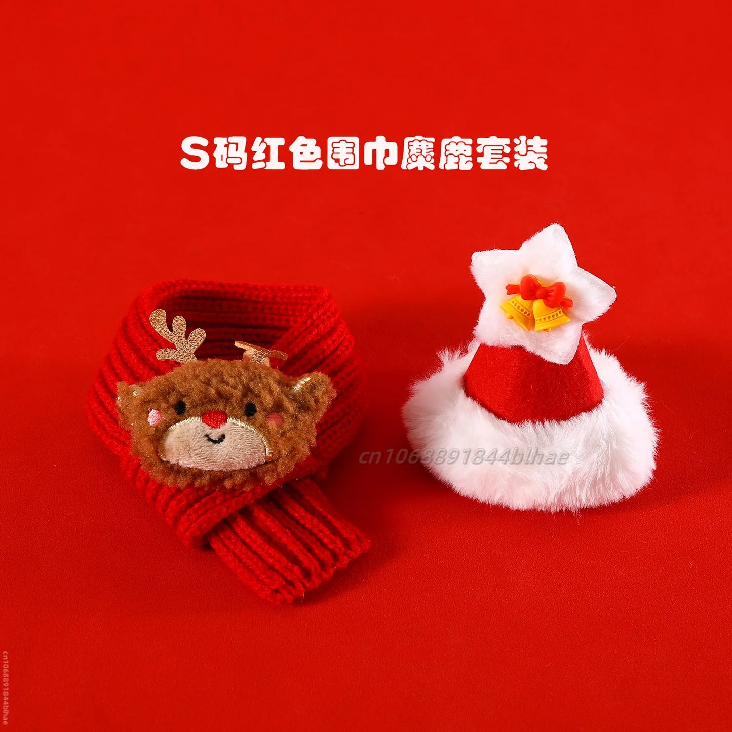 Elk Pet Dog Knitted Christmas Scarf Cat Hat Dog Yarn Cartoon Elk Snowman Warm Plush Hat Set Dog Accessories for Small Dogs