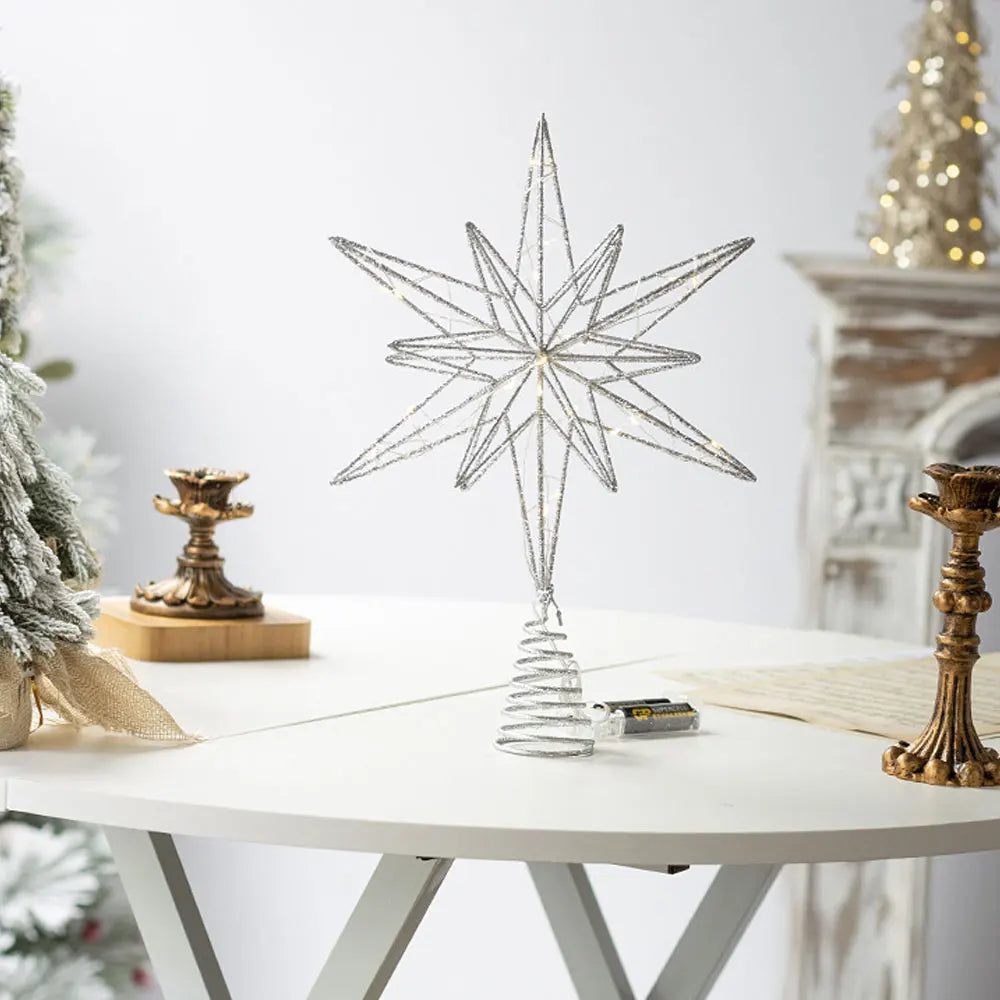 Christmas Tree Toppers Star With LED String Lights Ornaments For Christmas Home Party Decoration Festival Party New Year
