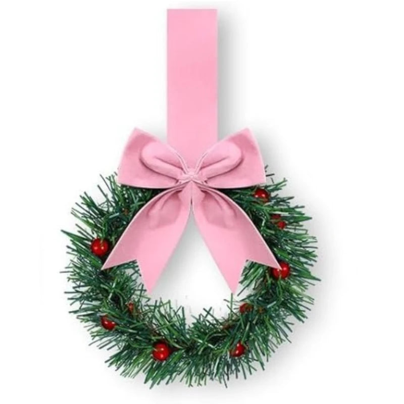 Christmas Kitchen Cabinet Wreaths with Ribbon 3.94 Inch Mini Christmas Wreath Small Kitchen Xmas Decor for Window Door(Red）