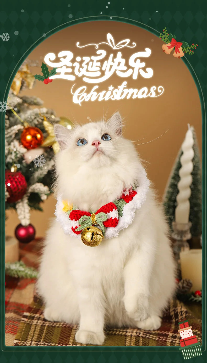 Pet Clothing Costume Christmas Cat Collar Hand-Knitted Pet Scarf Cute Xmas Kitty Santa Costume Clothing Christmas Party Supplies