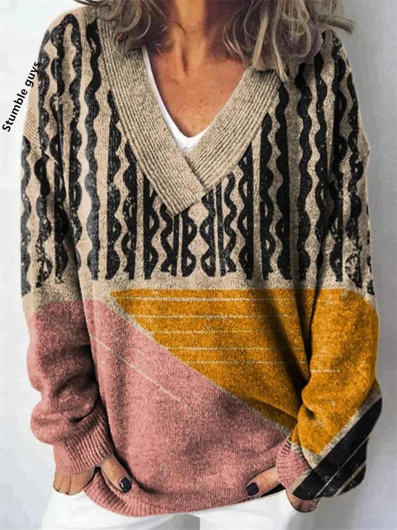 Women's Christmas Sweater Autumn Winter Casual Fashion European American Warm Deer Snowman Dog Print Y2K Knit Top