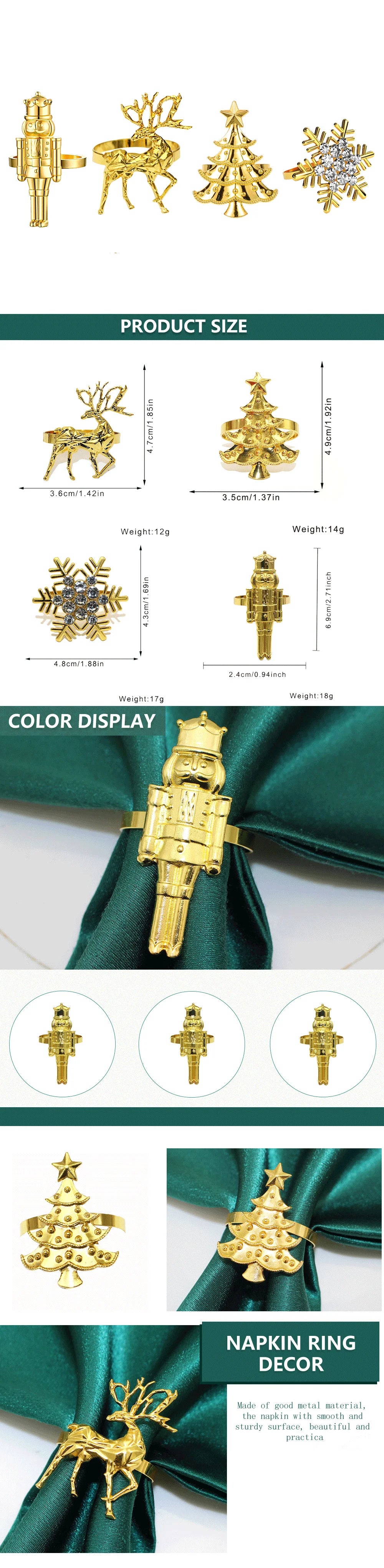 8Pcs Christmas Napkin Rings Set Nutcracker Soldier Elk Xmas Tree Snowflake Napkin Holders for New Year 2025 Party Table Decor