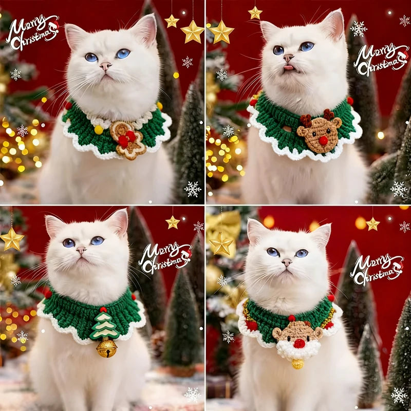 Pet Clothing Costume Christmas Cat Collar Hand-Knitted Pet Scarf Cute Xmas Kitty Santa Costume Clothing Christmas Party Supplies