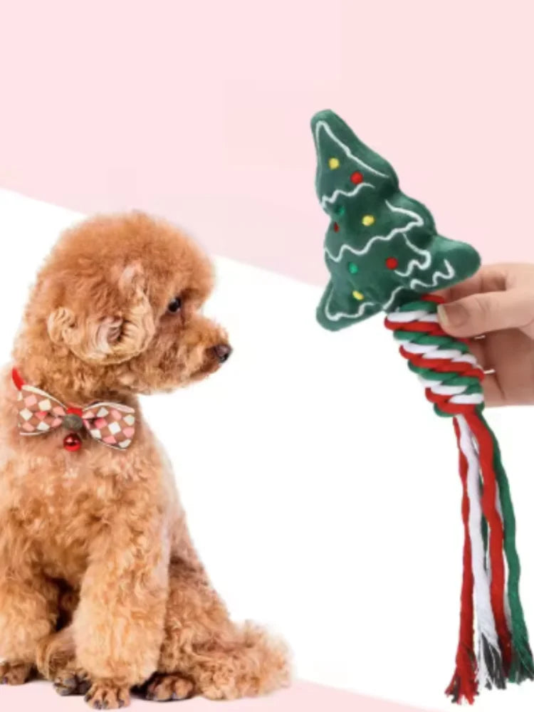 Pets Christmas Supplies Dog Squeakey Chew Toys Cotton Ropes Knot Molar Bite Toy Funny Cute Puppies Interactive Toy Xmas Gift