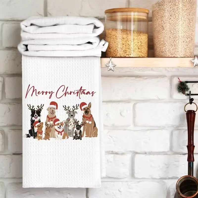 Christmas Kitchen Towel Set - Quick-Drying Dishcloths, Tea Towels, and Hand Towels - Red and Green Plaid with Elf, Snowflake, and Heart Patterns - Soft Holiday Decorations, Suitable for Christmas Trees and Table Settings - Ma