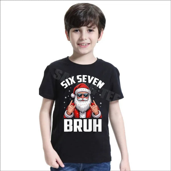 Funny Baseball Santa 67 Christmas Pajamas Boys T-Shirt Rock on Six Seven Bruh Santa Elf Number Xmas Costume Y2k Novelty Gifts