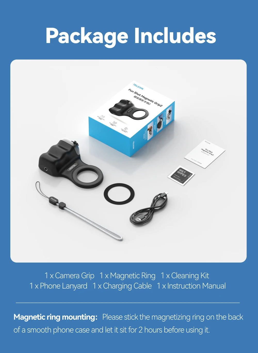 TELESIN Magnetic Phone Camera Shoot Hand Grip Phone Holder Shooting Aid Remote Control Handle for Iphone HUAWEI SAMSUNG Phone