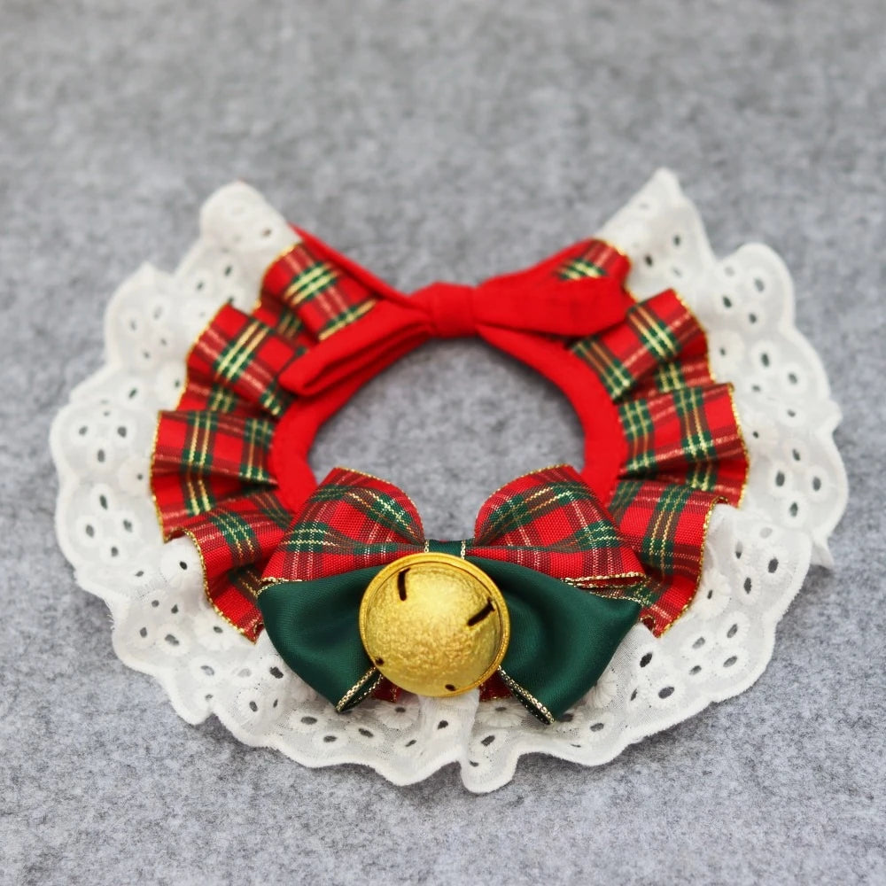Pet Bib Drool Towel Lace Bib Dog Cat Lace Neck Collar Christmas and New Year Drool Towel Puppy Accessories for Small Dogs