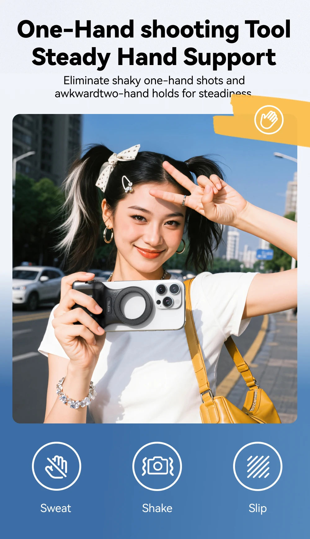 Magnetic Phone Camera Grip with Bluetooth Remote – for iPhone, Huawei, Xiaomi, Samsung & Other Android Devices