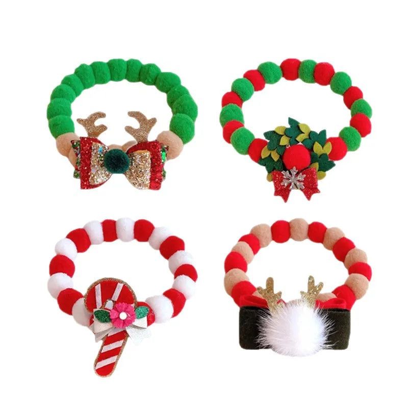 Christmas Pet Collar with Pom - Poms & Festive Charms Elastic Rope Festive Accessory for Dogs Cats Holiday Decoration