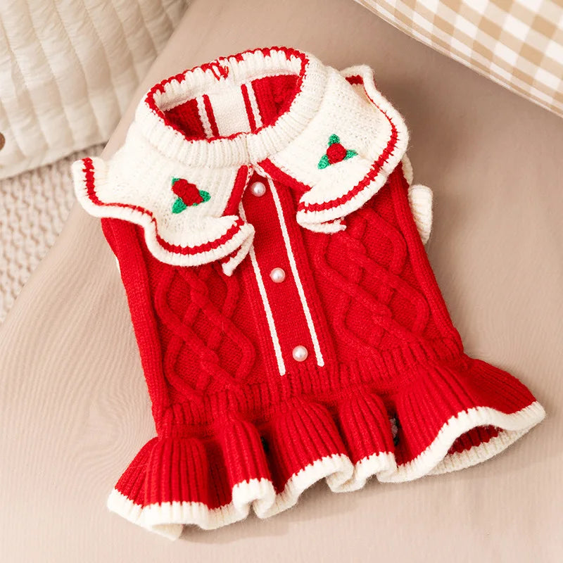 Cute Dog Sweater Dress Puppy Winter Clothes Girls Dog Costume Cotton Cat Clothing Chihuahua Bichon Pet Warm Coat Dog Sweaters