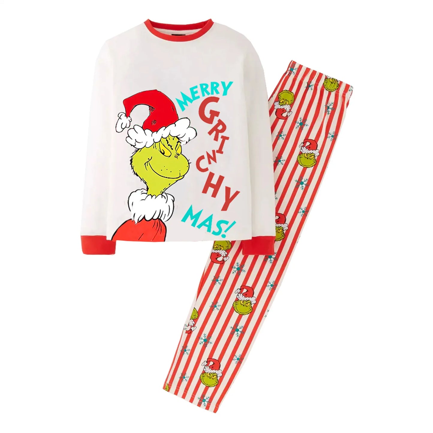  Family Christmas Cartoon Print Pajamas Set, Cozy Holiday Pjs For Photo Shoots & Christmas Morning, Festive Family Sleepwear