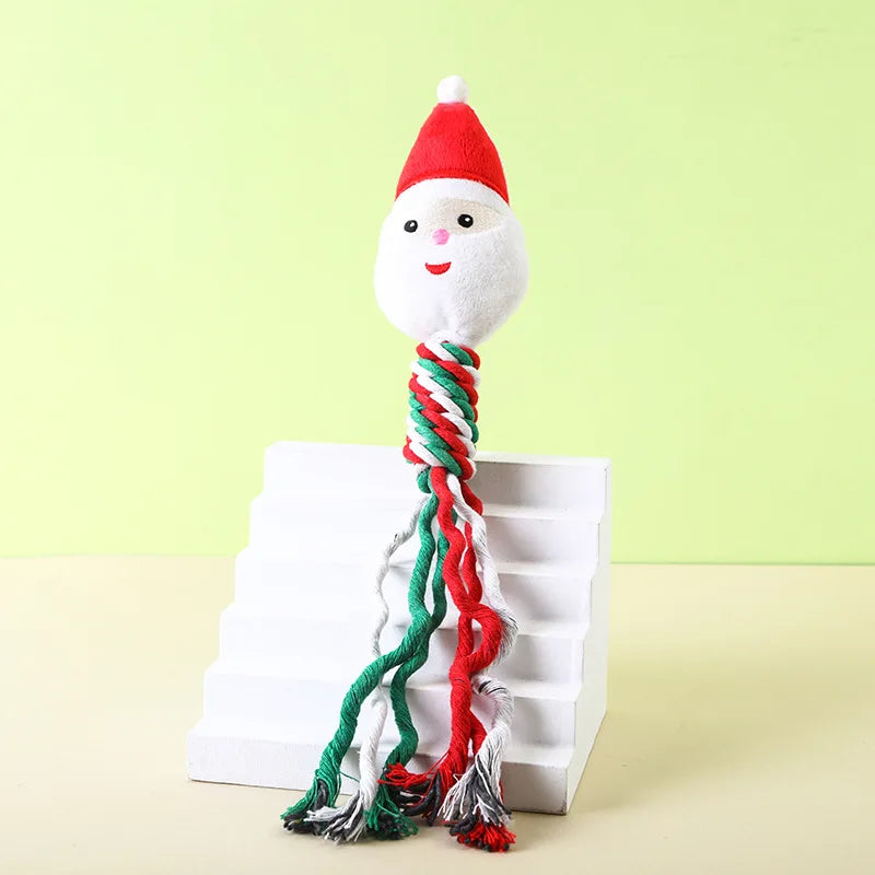 Pets Christmas Supplies Dog Squeakey Chew Toys Cotton Ropes Knot Molar Bite Toy Funny Cute Puppies Interactive Toy Xmas Gift
