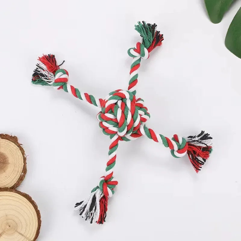 Christmas Dog Toy Pet Cotton Rope Knot Interactive Dog Toys Ball for Puppy Chihuahua Large Dogs Toothbrush Chew Dog Accessories