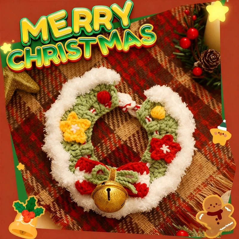 Pet Clothing Costume Christmas Cat Collar Hand-Knitted Pet Scarf Cute Xmas Kitty Santa Costume Clothing Christmas Party Supplies
