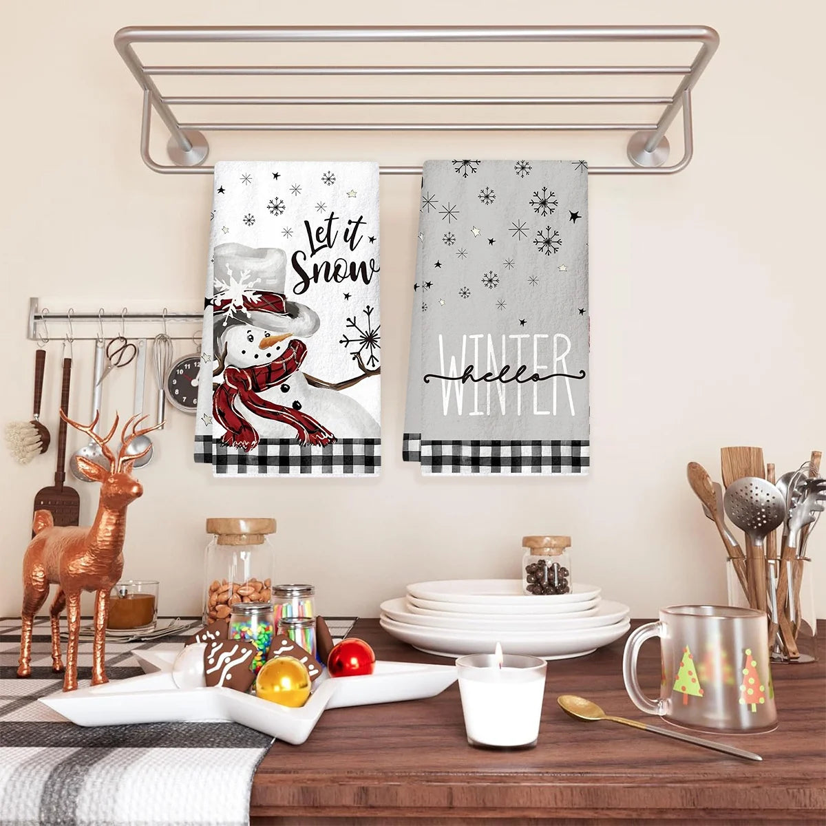 2pcs Christmas Kitchen Towels Merry Christmas Decoration 2025 Xmas Santa Claus Dish Towel Navidad Natal Gifts New Year 2026