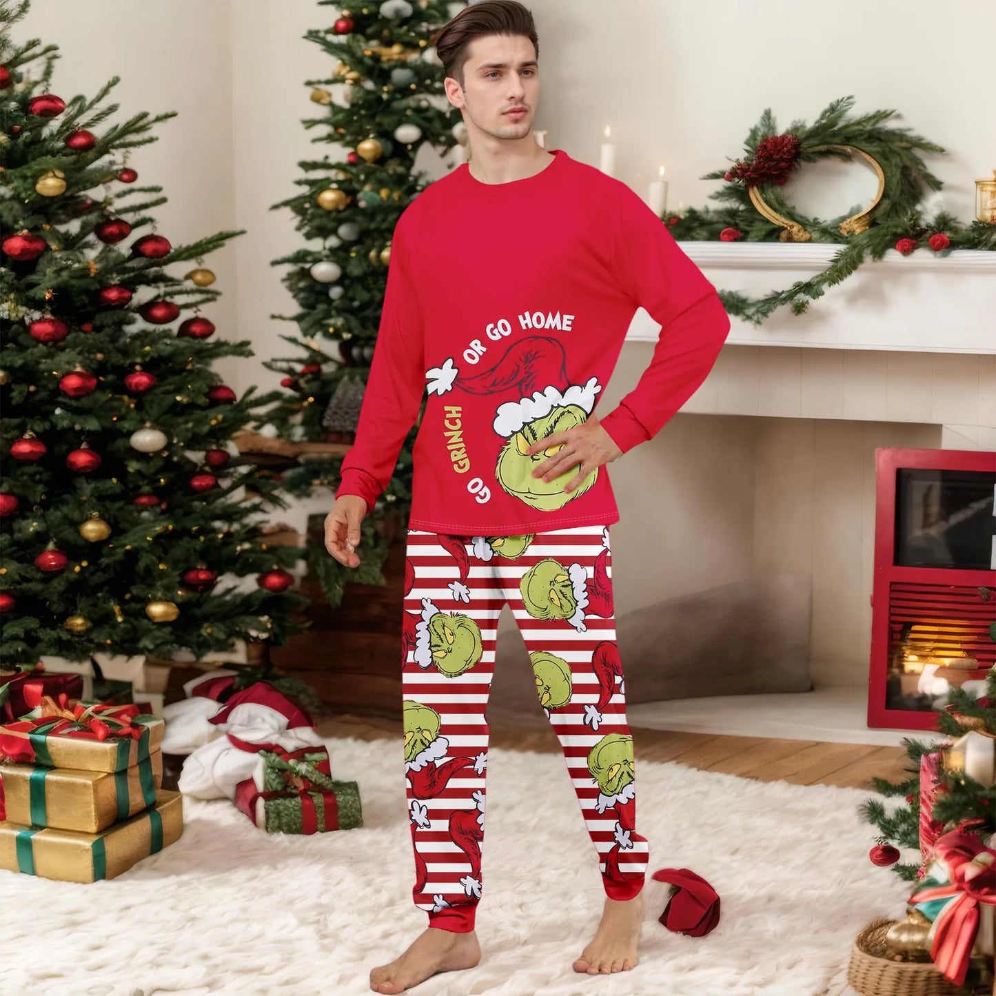 Christmas Print Cute Family Set Pajamas, Home Clothes, Family Set Long Sleeve Top Pants Set