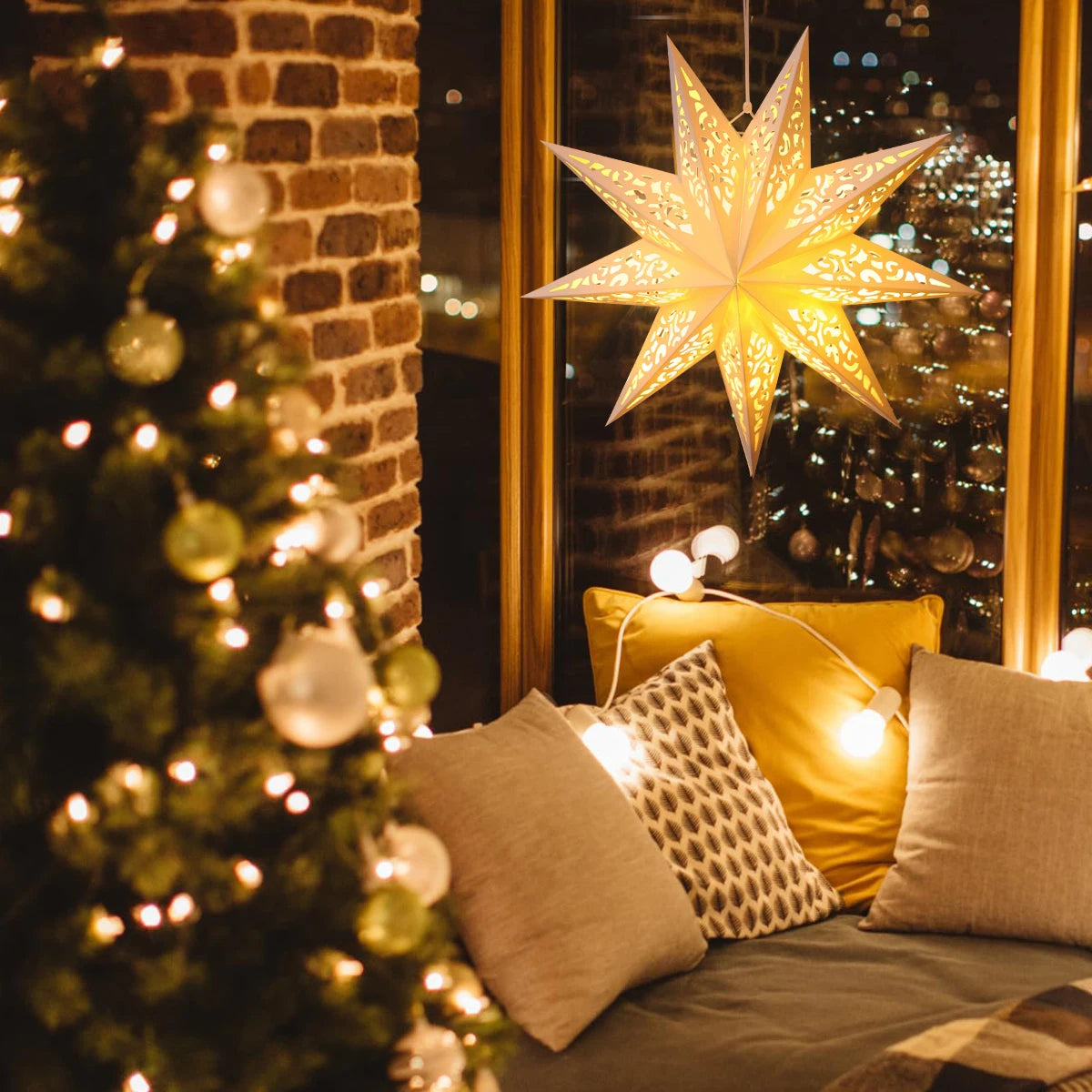 Christmas Paper Star Pendant Merry Christmas Decorations for Home 2025 Navidad Xmas Tree Hanging Lampshades Ornament New Year