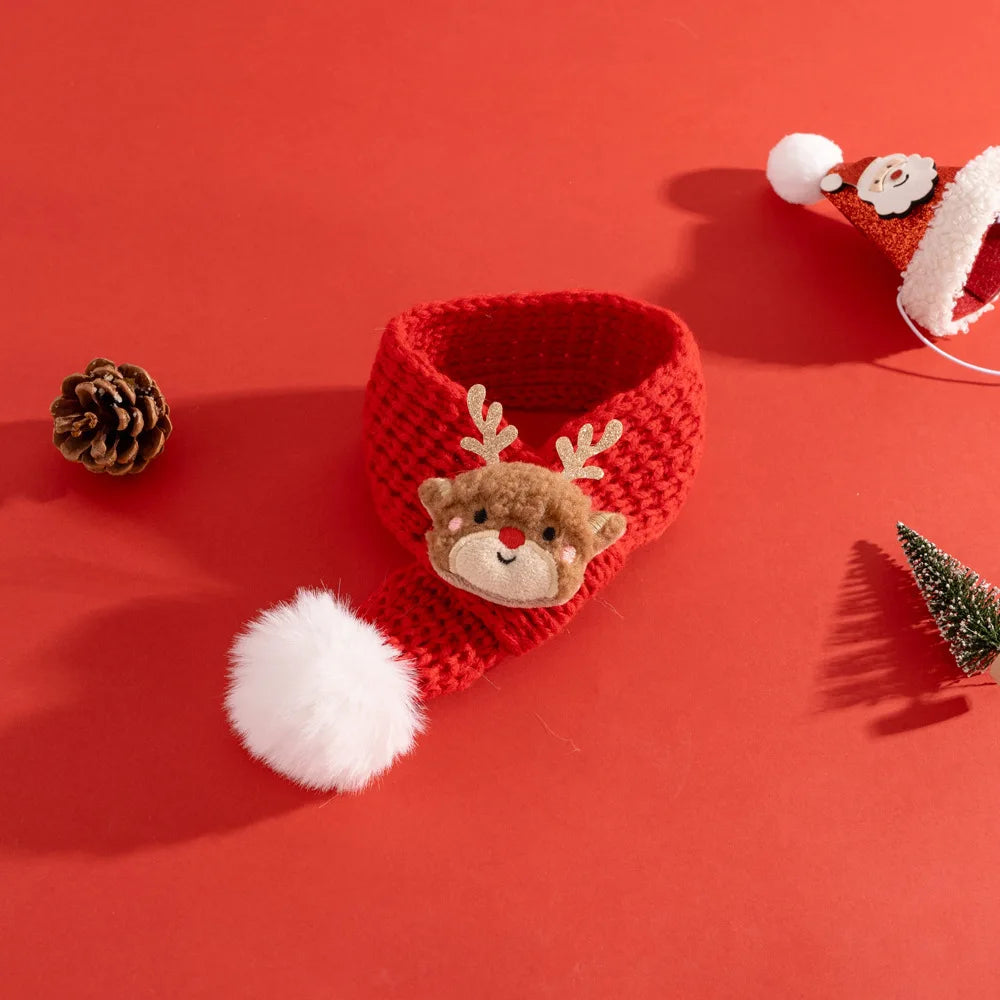Christmas Cat Hat Cat Knitted Scarf Set Soft Winter Christmas Soft Santa Claus Costume Scarf For Dog Cats Pet Xmas Cat Supplies