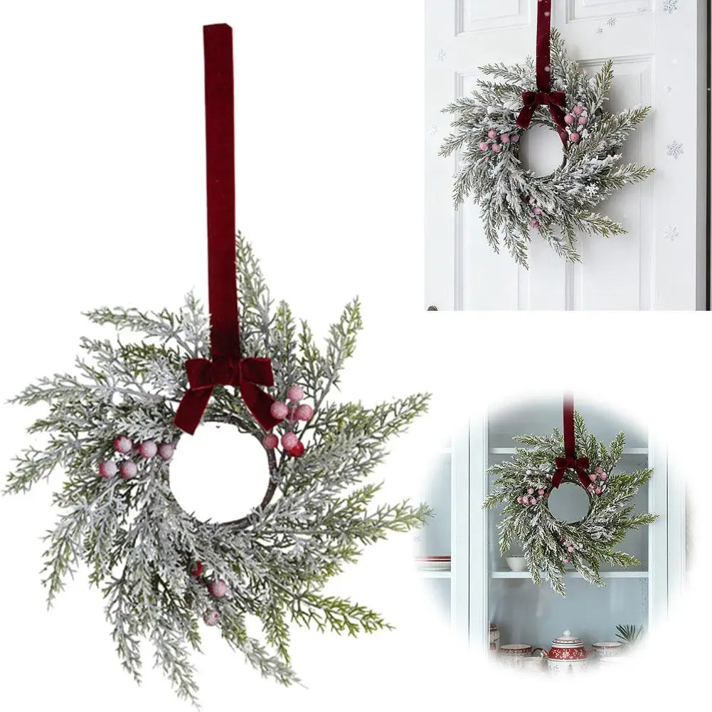 Christmas Kitchen Cabinet Wreaths With Bow Ribbon Hanging Cabinet Doors Wreaths Decor Kitchen Window Outdoor Indoor Holiday
