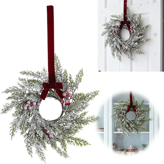 Christmas Kitchen Cabinet Wreaths With Bow Ribbon Hanging Cabinet Doors Wreaths Decor Kitchen Window Outdoor Indoor Holiday