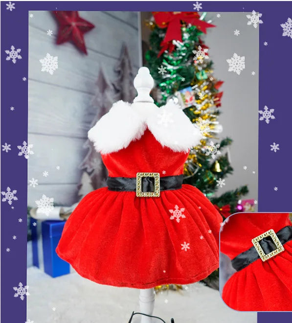 Cute Pet Dresses Christmas Festival Party Costume for Small Dogs Cats Red Princess Skirt Gifts Yorkshire French Bulldog Clothes