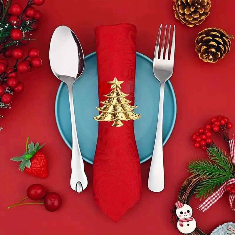 6 Pcs Christmas Home Kitchen Dinner Table Decoration New Year Party Supplies Christmas Napkin Rings Xmas Tree Ornaments