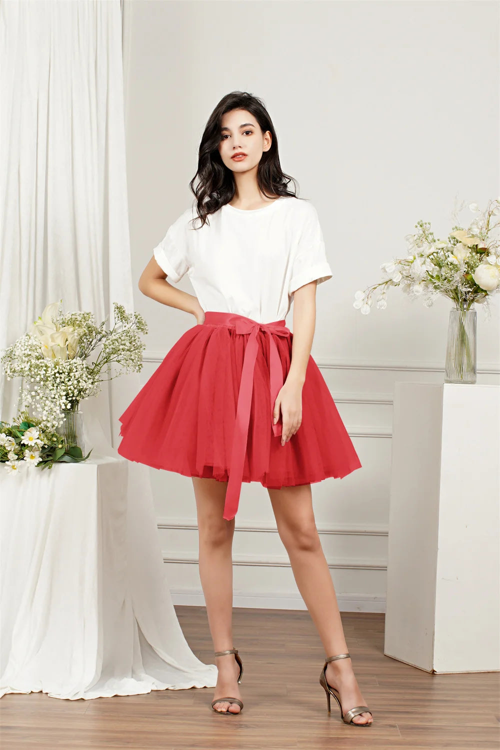 Christmas Layered Tutu Skirt Ribbon Tulle Mini Dresses for Women Carnivals OktoberUnder Music Festival Marathon Cosplay Skirts