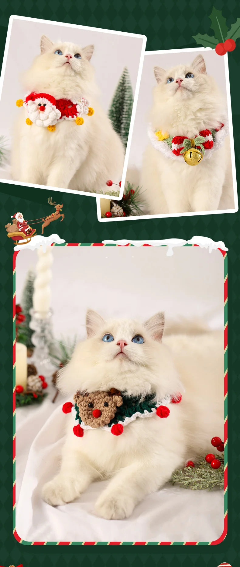 Pet Clothing Costume Christmas Cat Collar Hand-Knitted Pet Scarf Cute Xmas Kitty Santa Costume Clothing Christmas Party Supplies