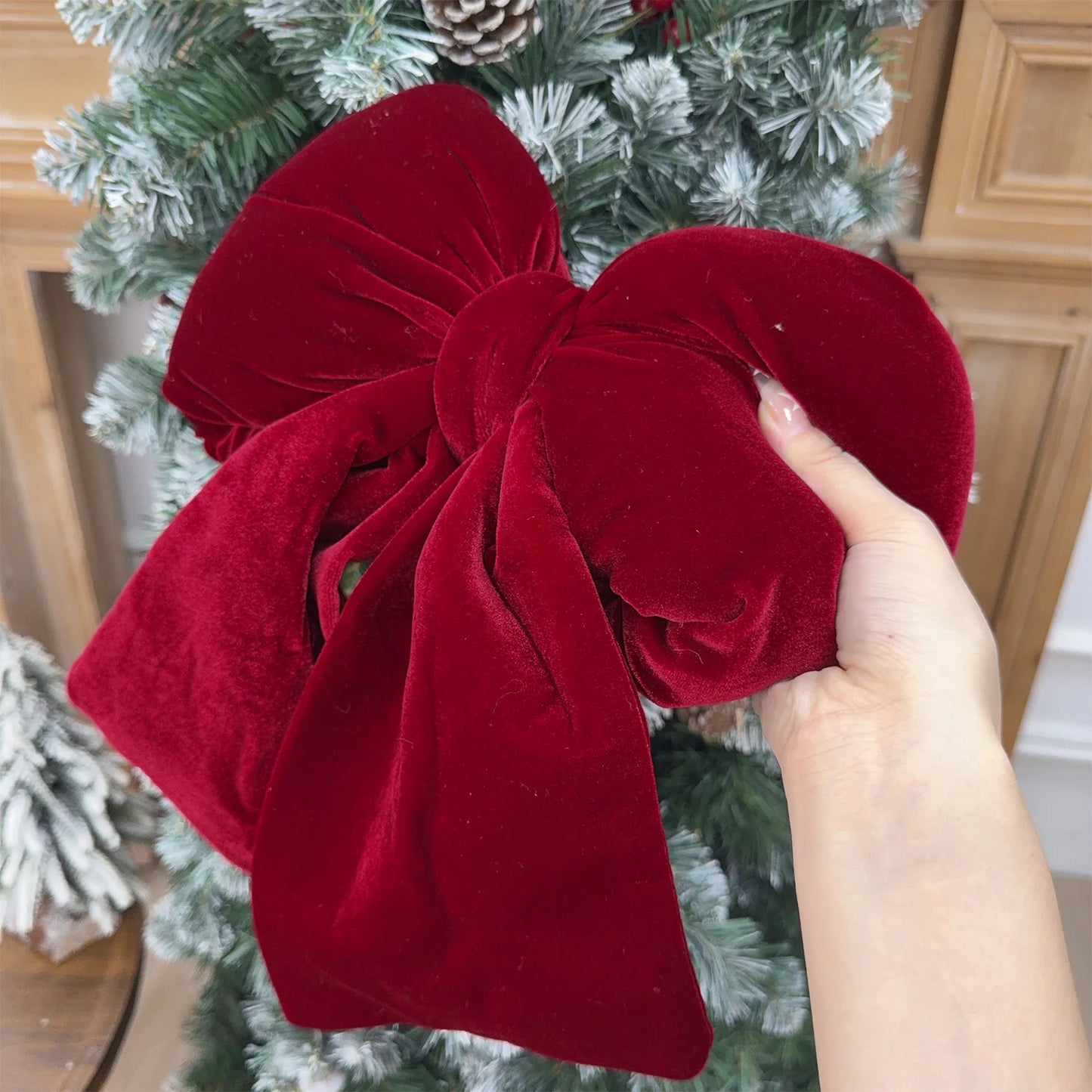 1/3pcs Large Red Velvet Christmas Bow Ornaments Xmas Tree Bowknot Hanging Pendant for Holiday New Year Party Gifts Decoration