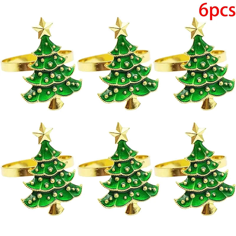 6 Pcs Christmas Home Kitchen Dinner Table Decoration New Year Party Supplies Christmas Napkin Rings Xmas Tree Ornaments